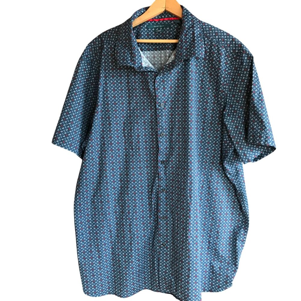 Perry Ellis Short-Sleeved Men's Shirt, Navy with Red White Blue Tiny Print 2XLT